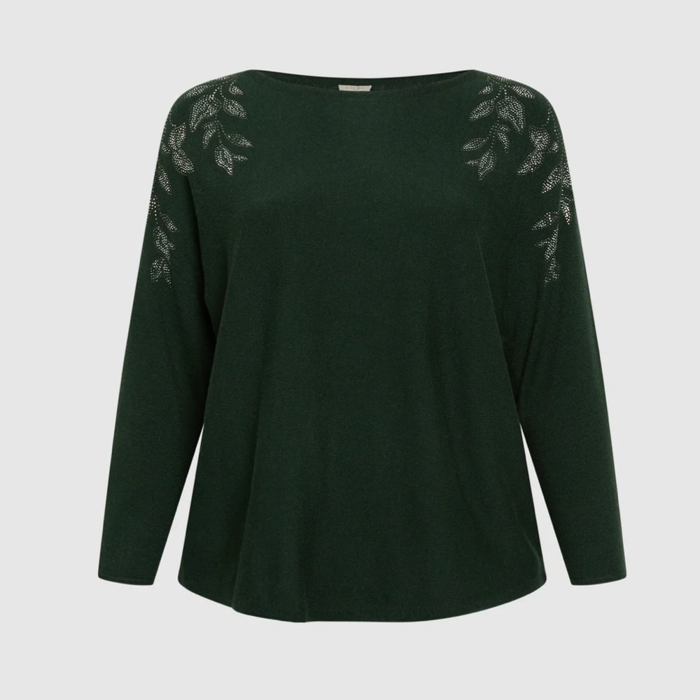 Laura Rhinestone Detail Knit Sweater Evergreen